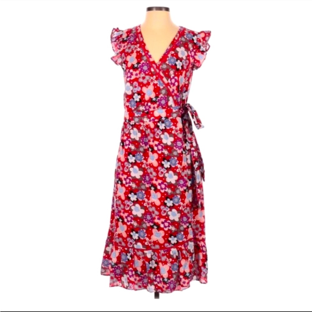 JADE MELODY Boutique Red Blossom Floral Sleeveless Wrap Midi Dress NEW with tags